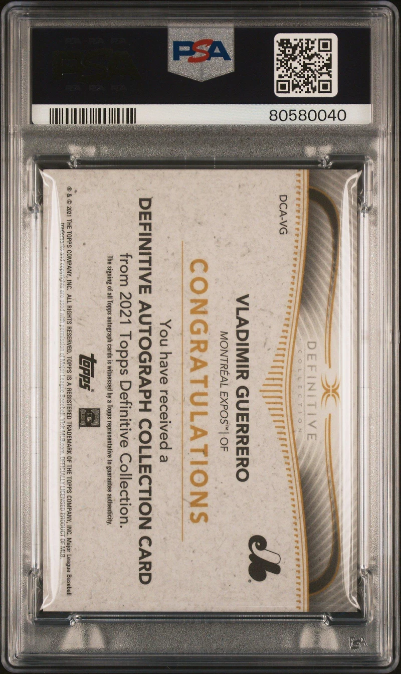 2021 Topps Definitive Definitive Autograph Collection Vg Vladimir Guerrero PSA 10