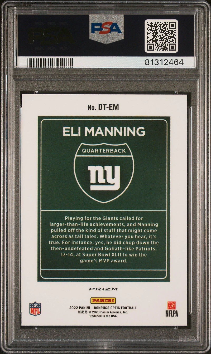 2022 Panini Donruss Downtown Dt-em Eli Manning PSA 9