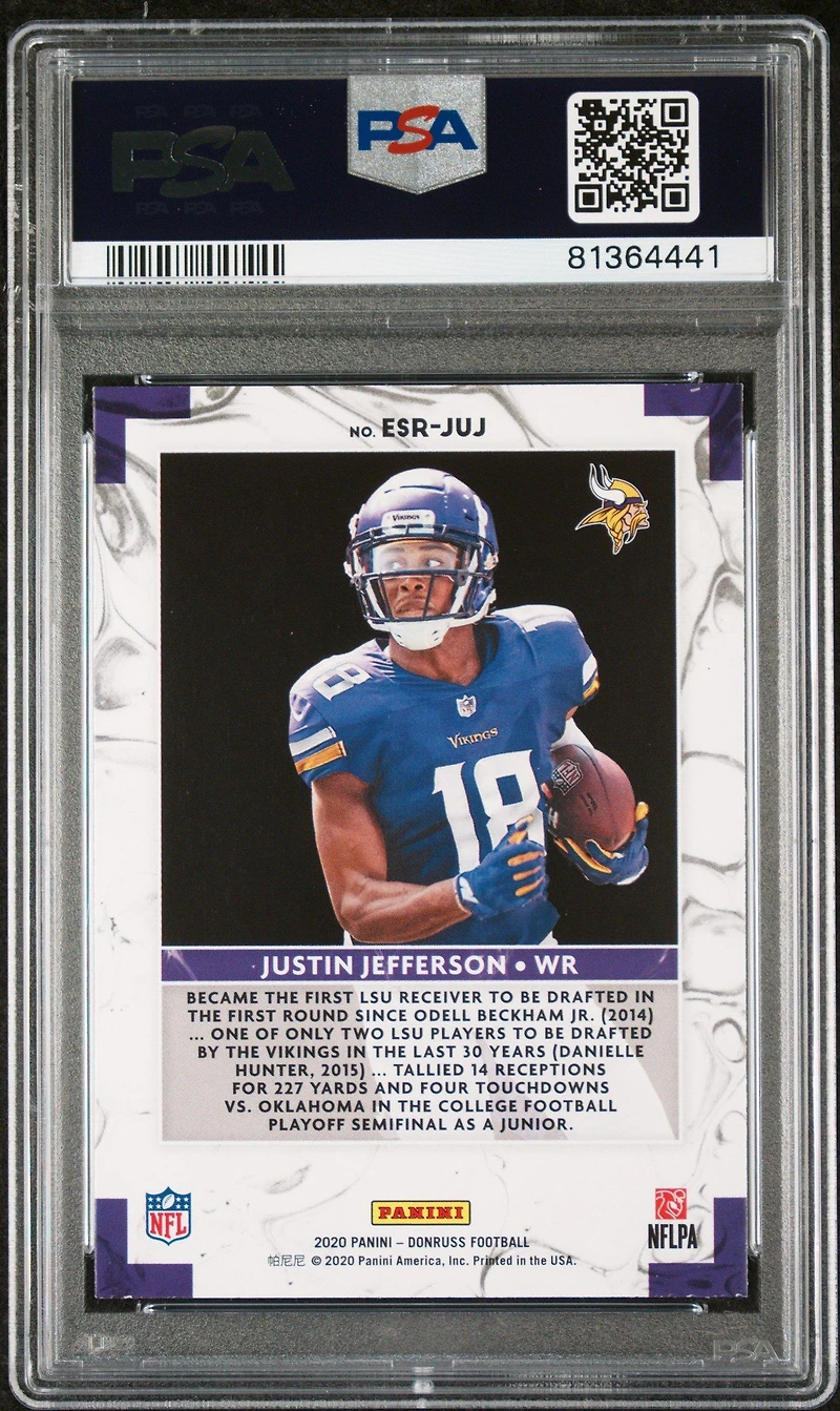 2020 Panini Donruss Elite Series Esrjuj Justin Jefferson Rookies PSA 9