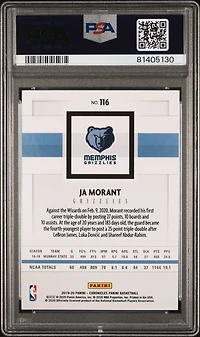 2019 Panini Chronicles 116 Ja Morant Teal PSA 8
