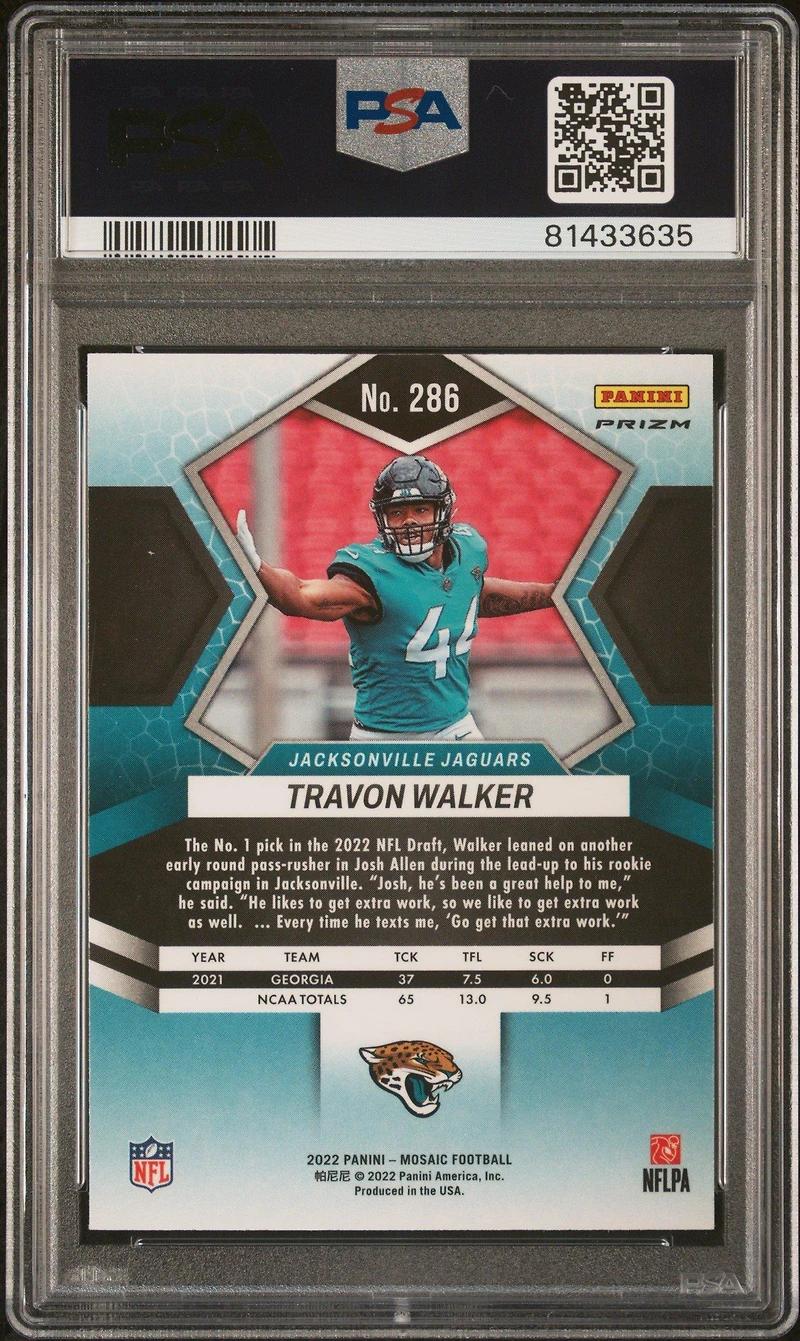 2022 Panini Mosaic 286 Travon Walker Honeycomb PSA 10