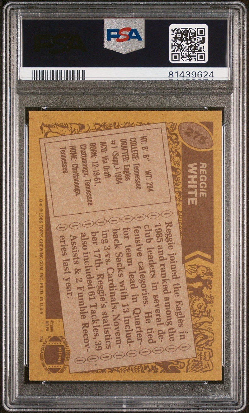 1986 Topps 275 Reggie White PSA 8