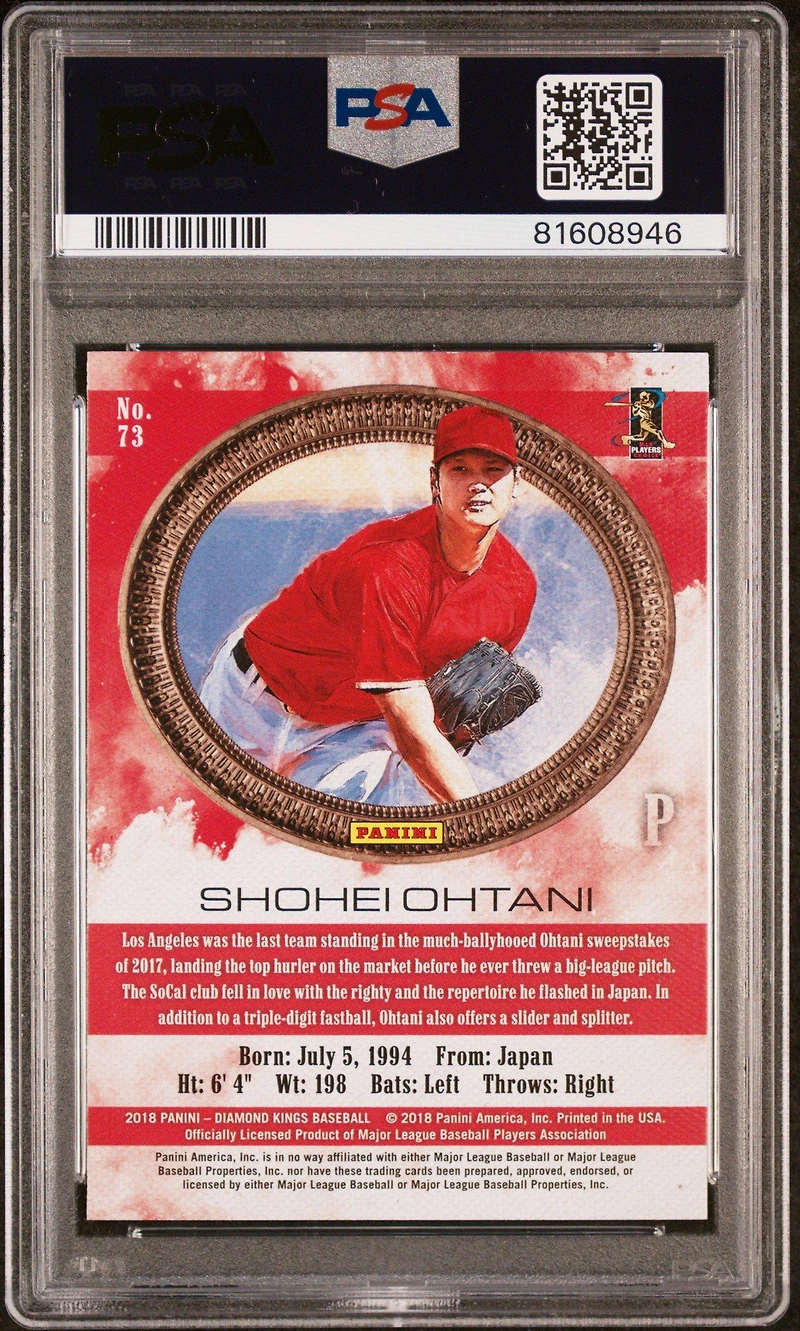 2018 Panini Diamond Kings 73 Shohei Ohtani Pitching/no Pinstripe PSA 8