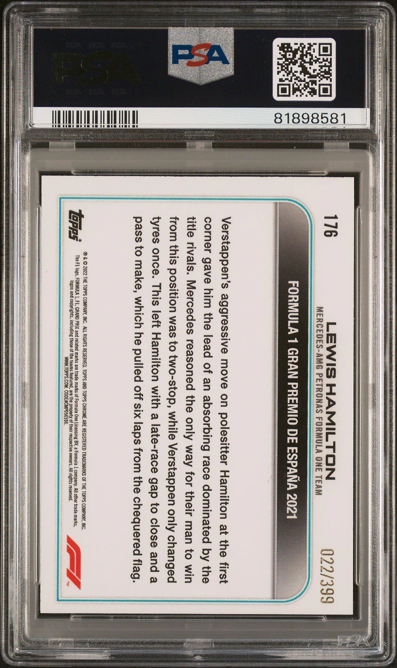 2022 Topps Chrome Formula 1 176 Lewis Hamilton Purple Refractor PSA 10