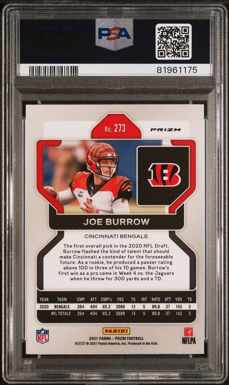 2021 Panini Prizm 273 Joe Burrow Disco Prizm PSA 10