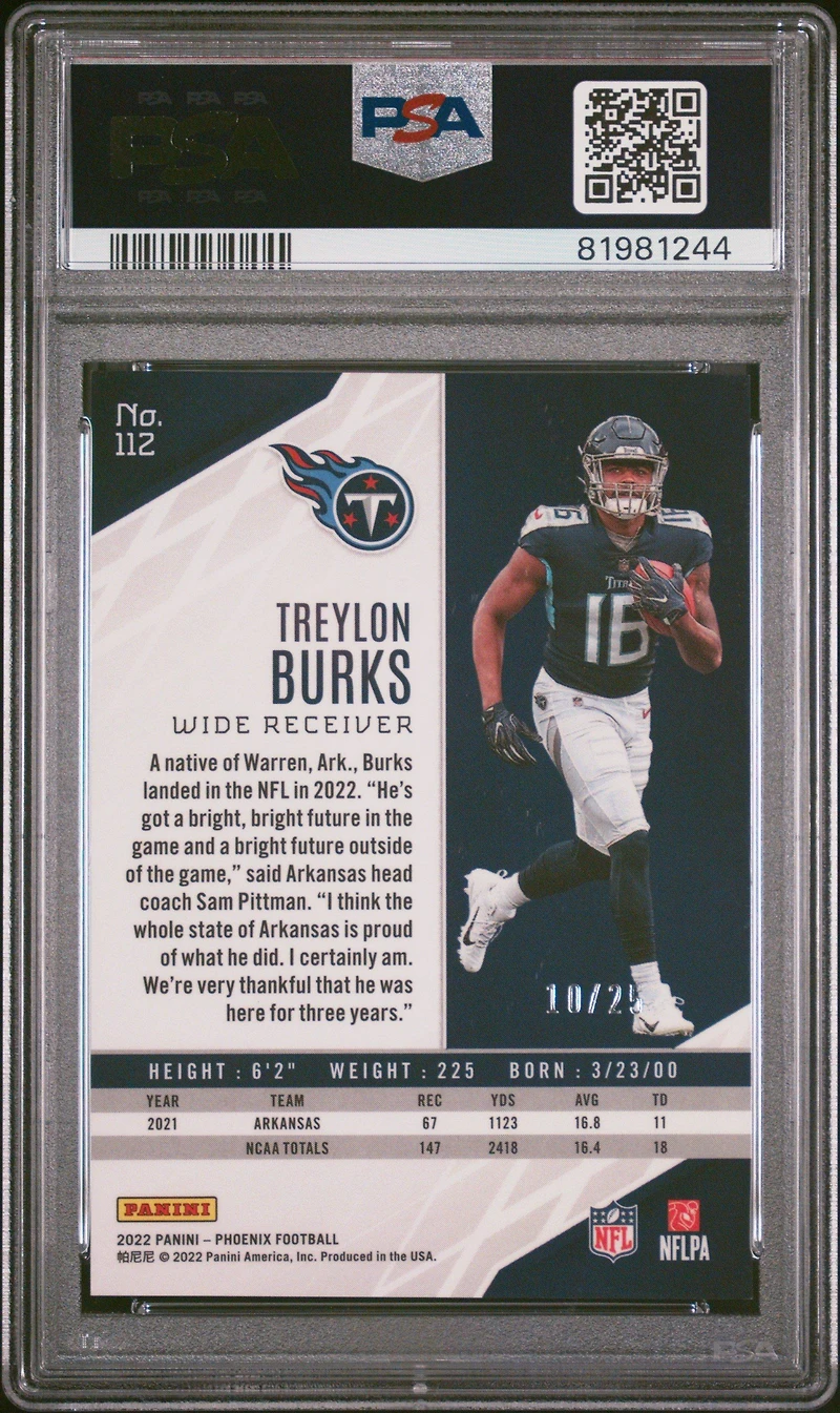 2022 Panini Phoenix 112 Treylon Burks Green Lazer PSA 10
