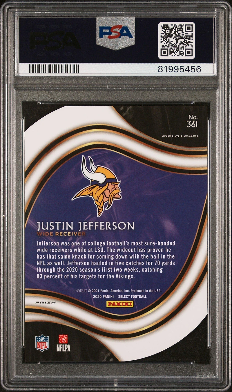 2020 Panini Select 361 Justin Jefferson Die-cut Neon Green Prizm PSA 10