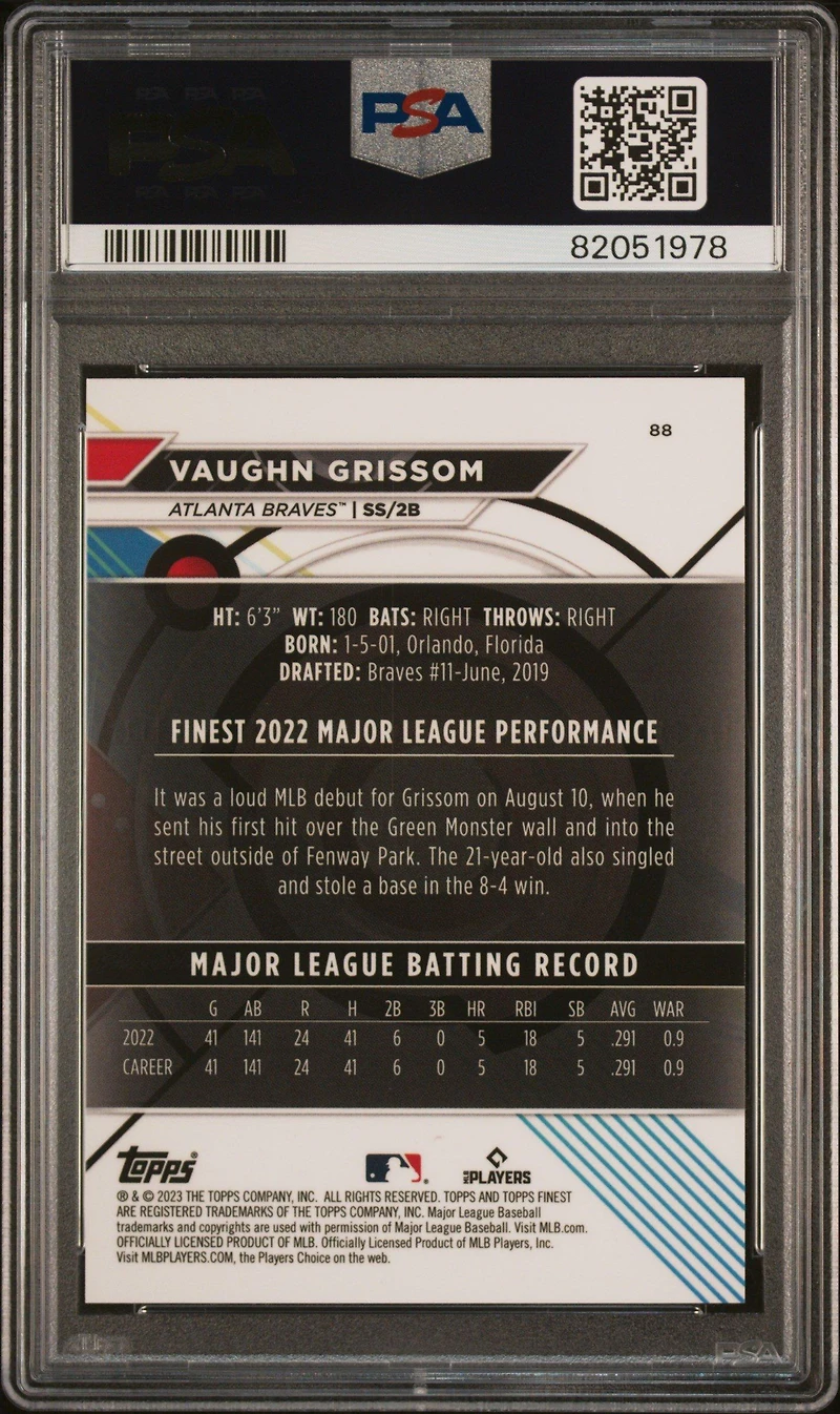 2023 Topps Finest 88 Vaughn Grissom Gold Mini Diamond PSA 9