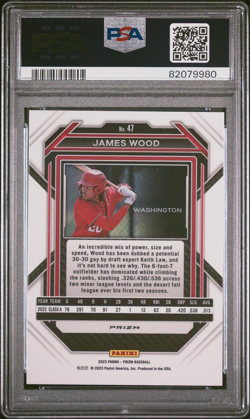 2023 Panini Prizm 47 James Wood Green Ice PSA 10