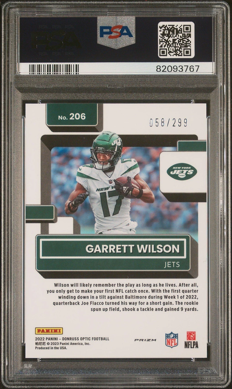 2022 Panini Donruss Optic 206 Garrett Wilson Aqua PSA 9