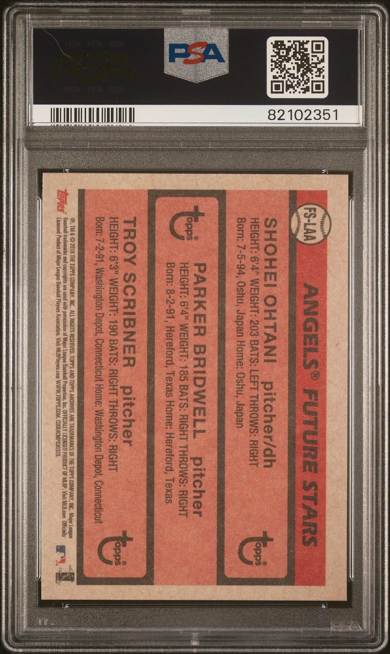 2018 Topps Archives 1981 Topps Future Stars Trios Laa Parker Bridwell/shohei Ohtani/troy Scribner PSA 10