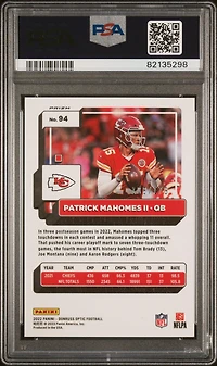 2022 Panini Donruss Optic 94 Patrick Mahomes Ii Blue PSA 10