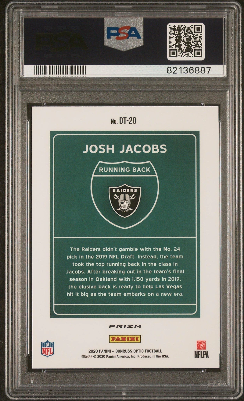 2020 Panini Donruss Optic Downtown Dt20 Josh Jacobs PSA 9