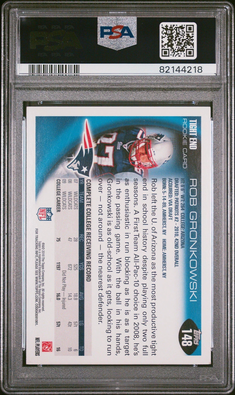 2010 Topps 148 Rob Gronkowski PSA 8