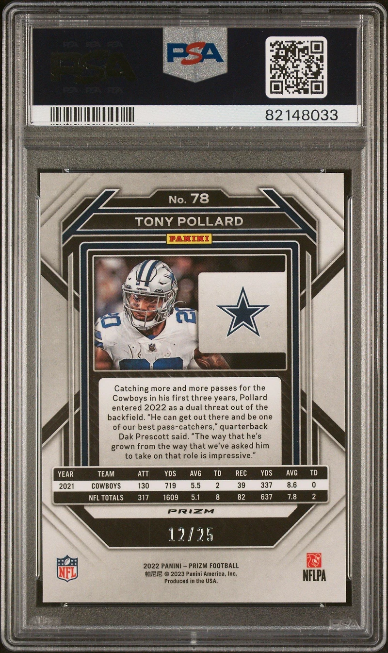 2022 Panini Prizm 78 Tony Pollard Navy Camo PSA 10
