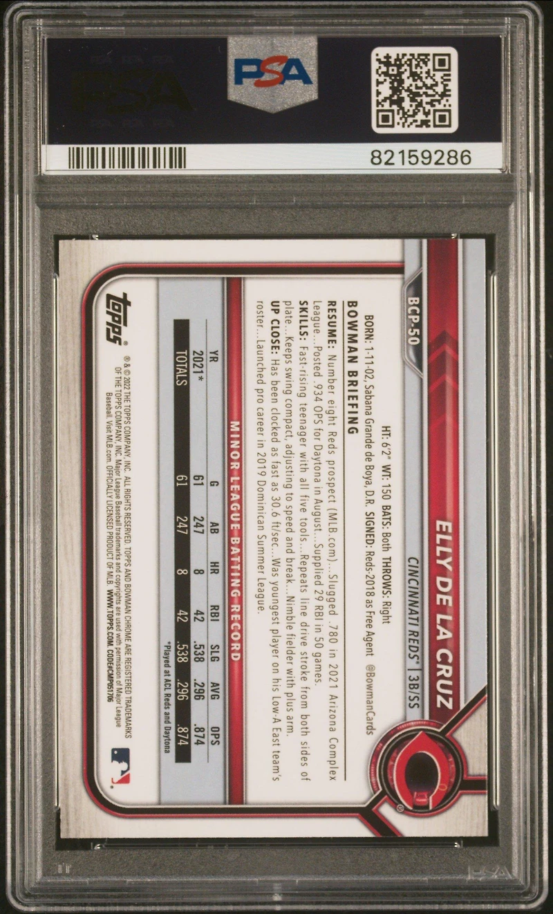 2022 Bowman Chrome Prospects Bcp50 Elly De La Cruz PSA 10