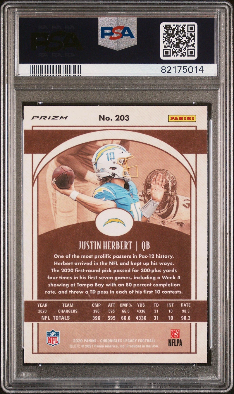 2020 Panini Chronicles Legacy 203 Justin Herbert PSA 9