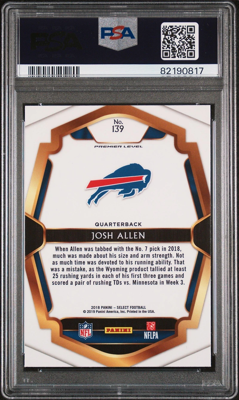 2018 Panini Select 139 Josh Allen PSA 10