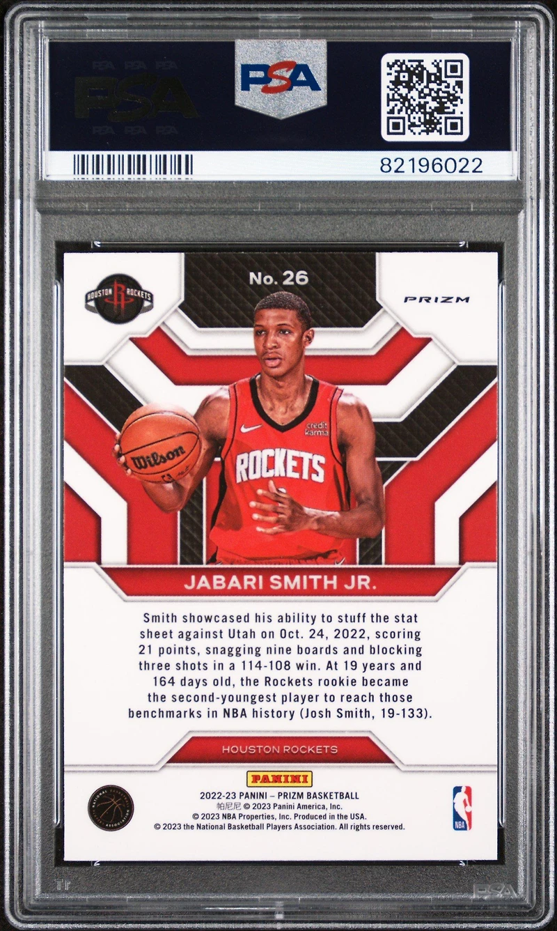 2022 Panini Prizm Emergent 26 Jabari Smith Jr. Silver Prizm PSA 10