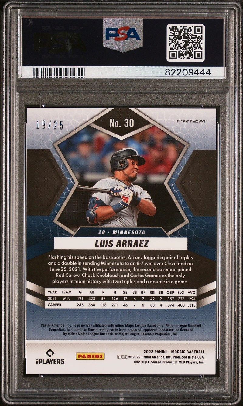 2022 Panini Mosaic 30 Luis Arraez White Mosaic PSA 10