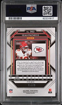 2022 Panini Prizm 352 Isiah Pacheco No Huddle Blue PSA 10