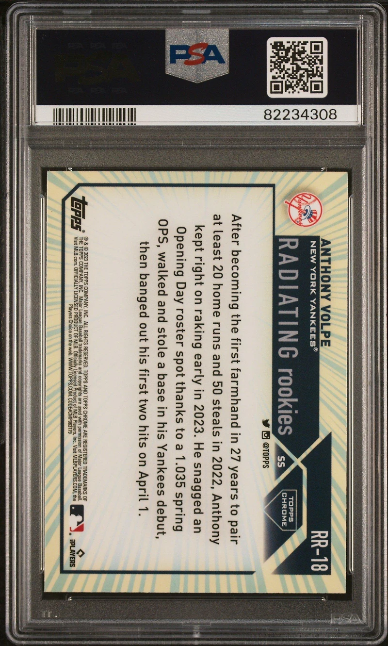 2023 Topps Chrome Radiating Rookies Rr18 Anthony Volpe PSA 10