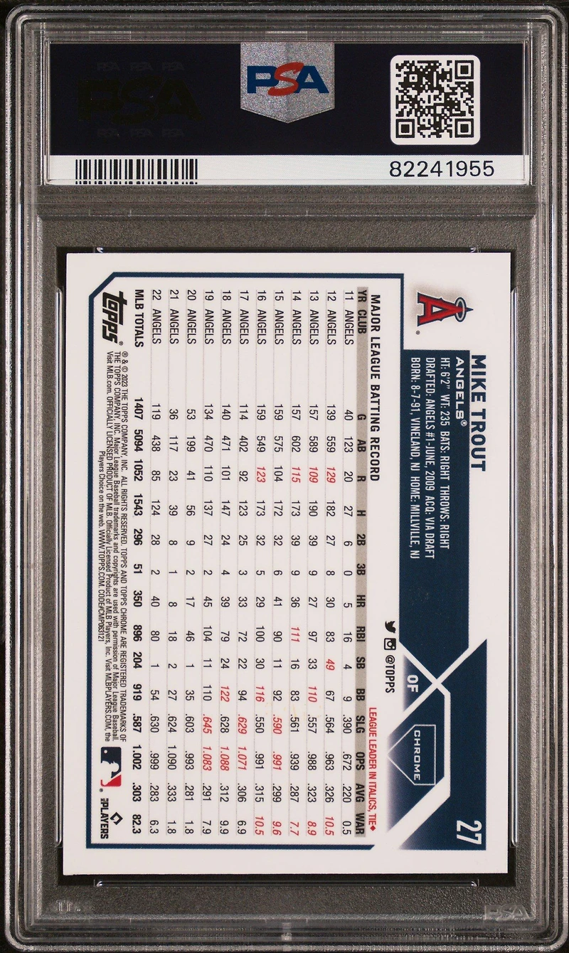 2023 Topps Chrome 27 Mike Trout Green Sonar Refractor PSA 10