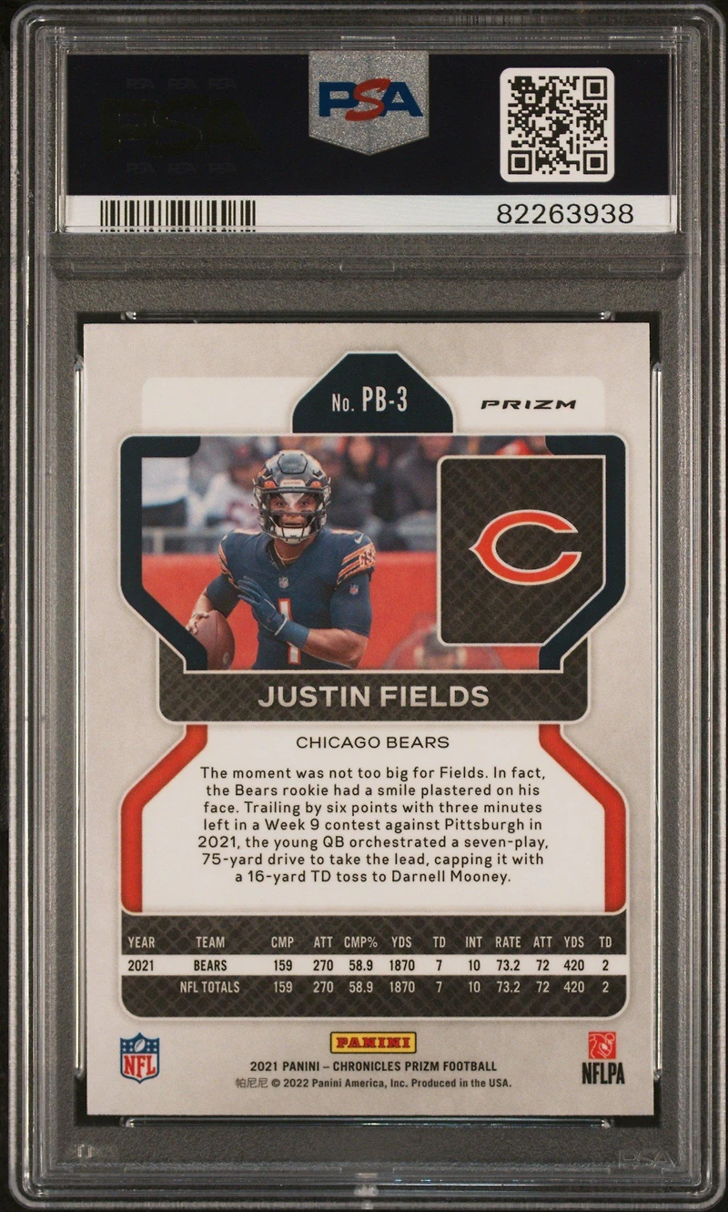 2021 Panini Chronicles Prizm Black Pb-3 Justin Fields Silver PSA 9