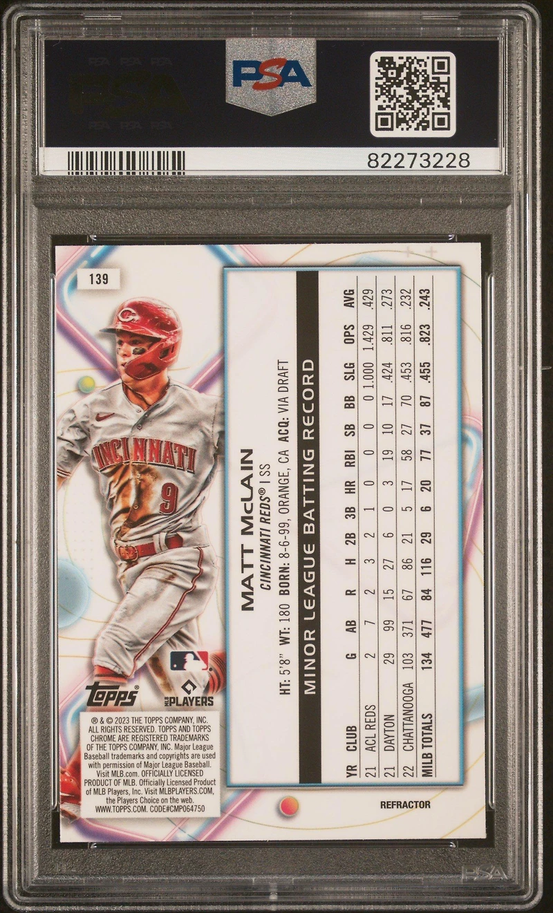 2023 Topps Cosmic Chrome 139 Matt Mclain Refractor PSA 10