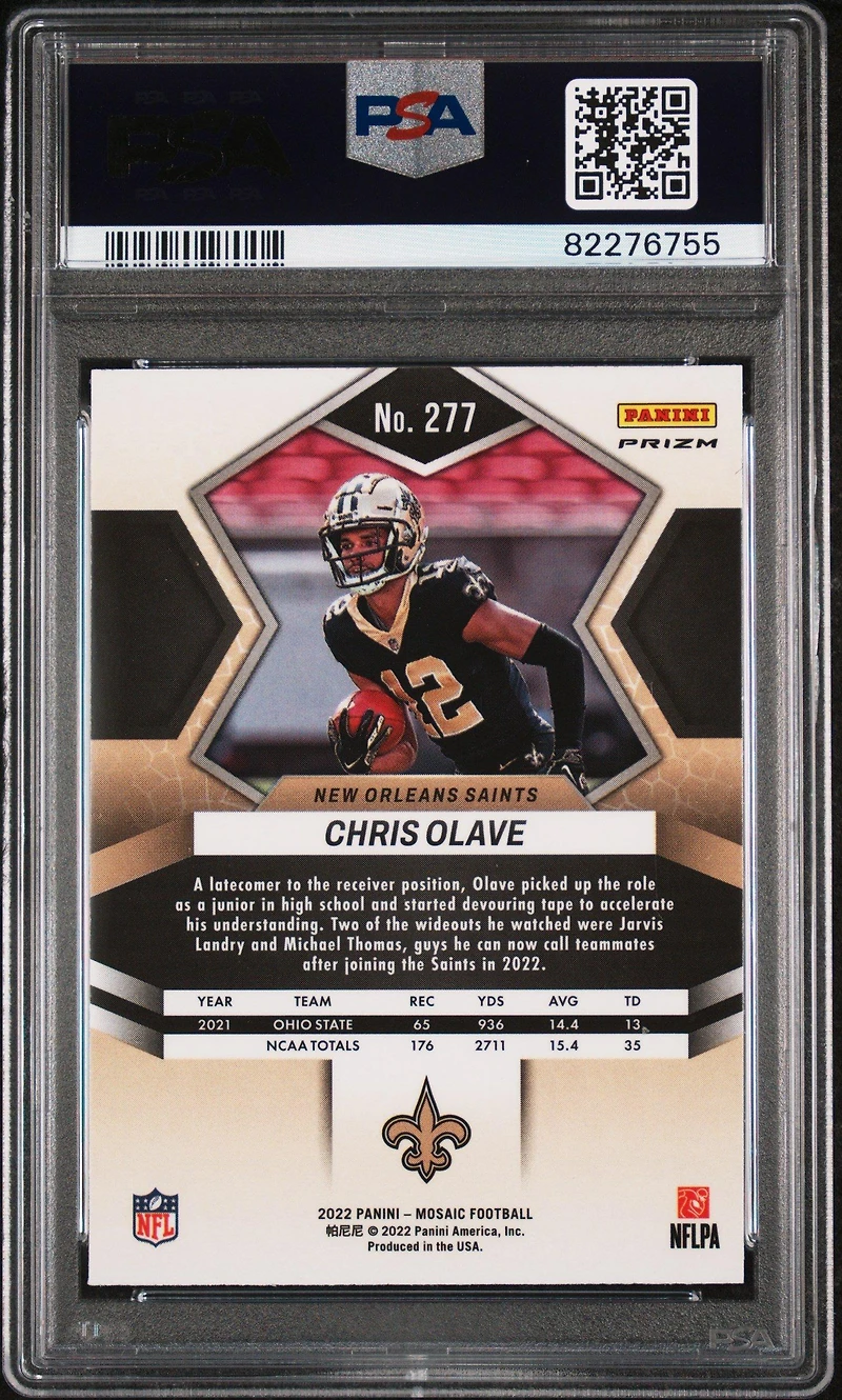 2022 Panini Mosaic 277 Chris Olave Reactive Orange PSA 10