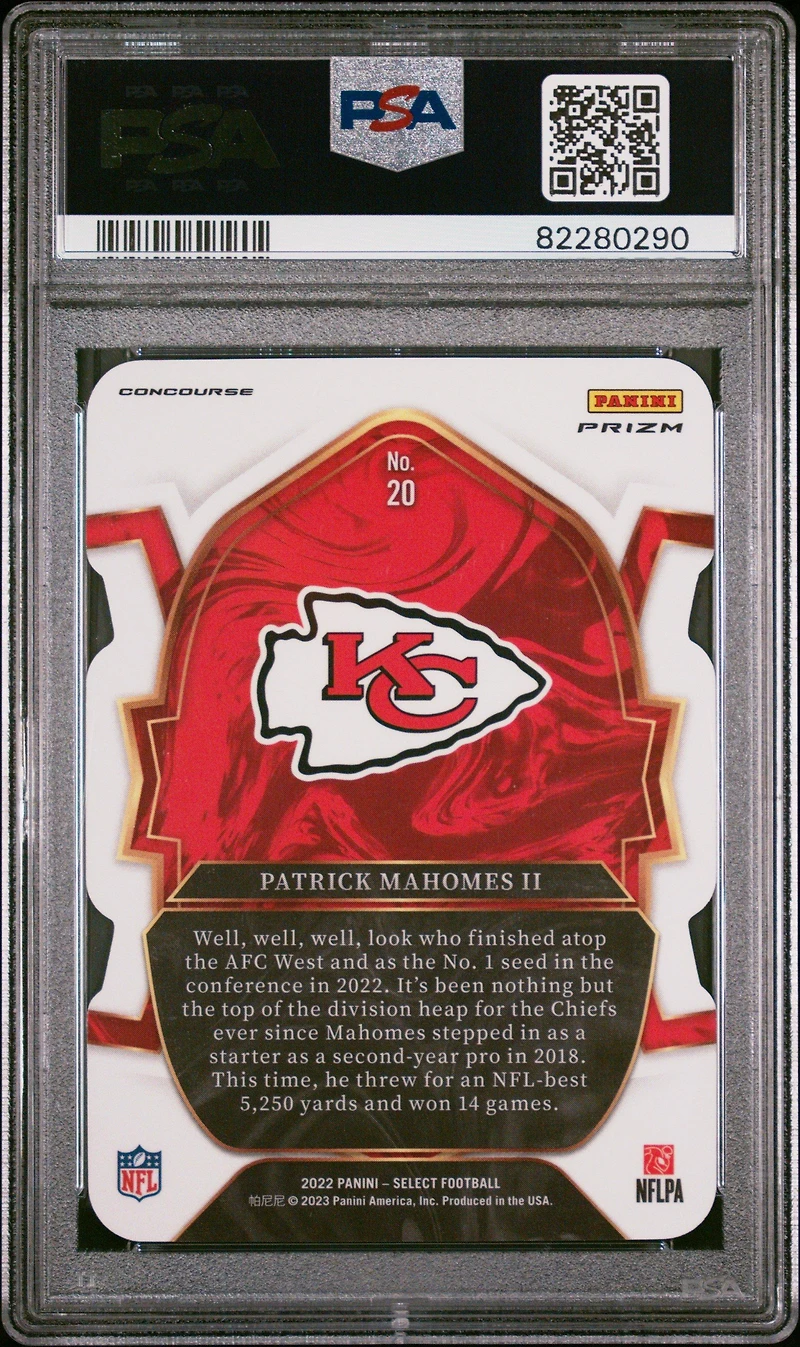 2022 Panini Select 20 Patrick Mahomes Ii Die-cut Red/blue Prizm PSA 10