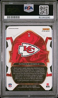 2022 Panini Select 20 Patrick Mahomes Ii Die-cut Red/blue Prizm PSA 10