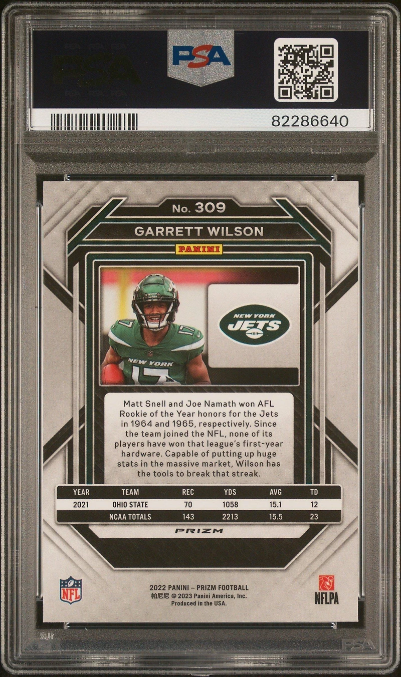 2022 Panini Prizm 309 Garrett Wilson Silver Prizm PSA 9