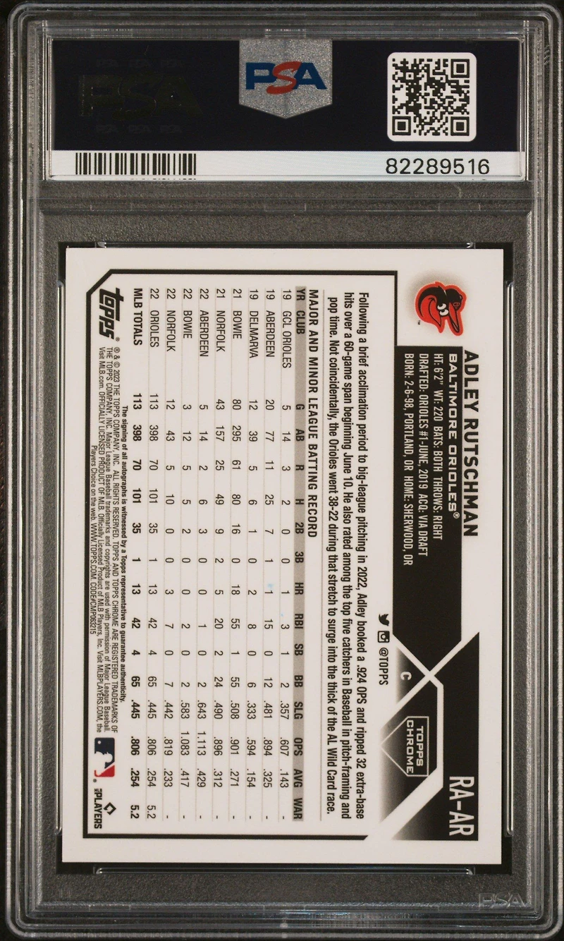 2023 Topps Chrome Rookie Autograph Raar Adley Rutschman Green Refractor PSA 9