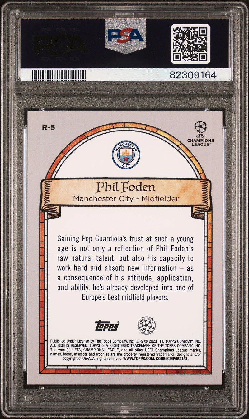 2022-23 Topps Merlin Chrome Uefa Club Competitions Renaissance R5 Phil Foden PSA 9