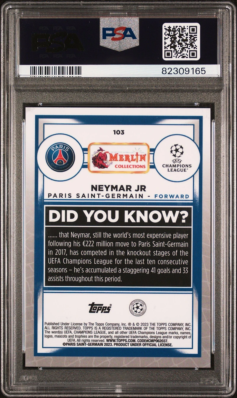 2022-23 Topps Merlin Chrome Uefa Club Competitions 103 Neymar Jr PSA 10
