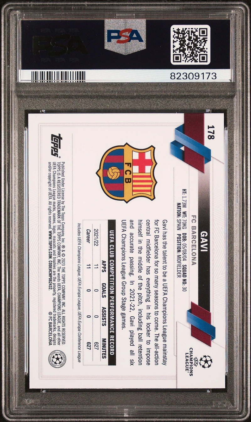 2022 Topps Uefa Club Competitions 178 Gavi Starball Foil PSA 10