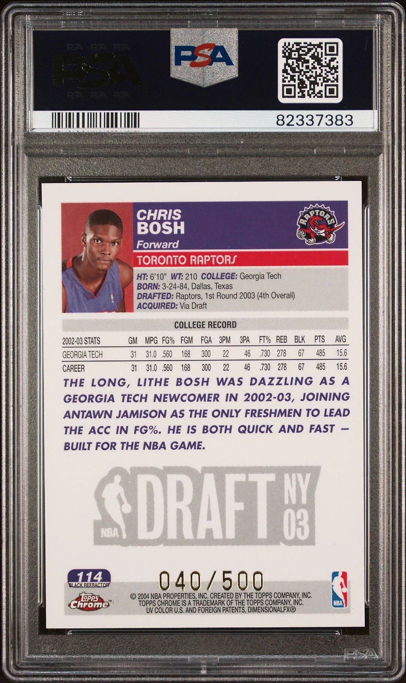 2003 Topps Chrome 114 Chris Bosh Black Refractor PSA 9