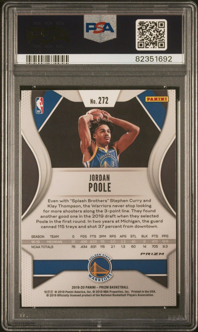 2019 Panini Prizm 272 Jordan Poole Ruby Wave PSA 10