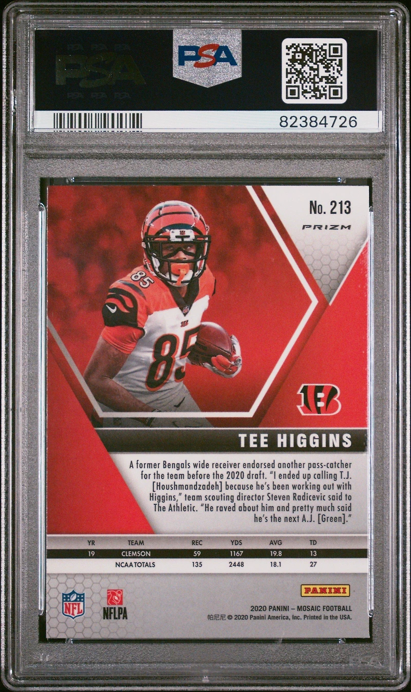 2020 Panini Mosaic 213 Tee Higgins Silver Prizm PSA 10