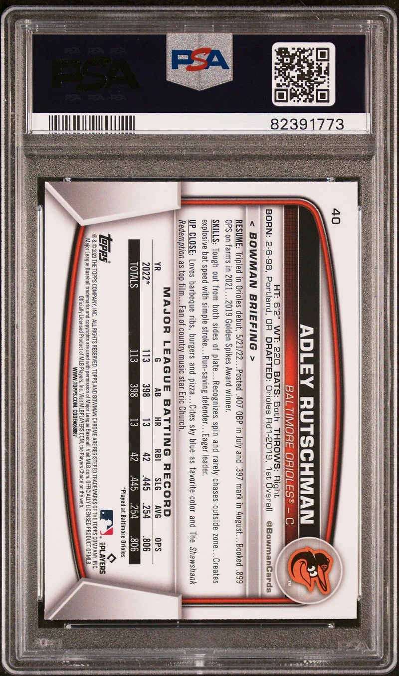 2023 Bowman Mega Box Chrome 40 Adley Rutschman PSA 10