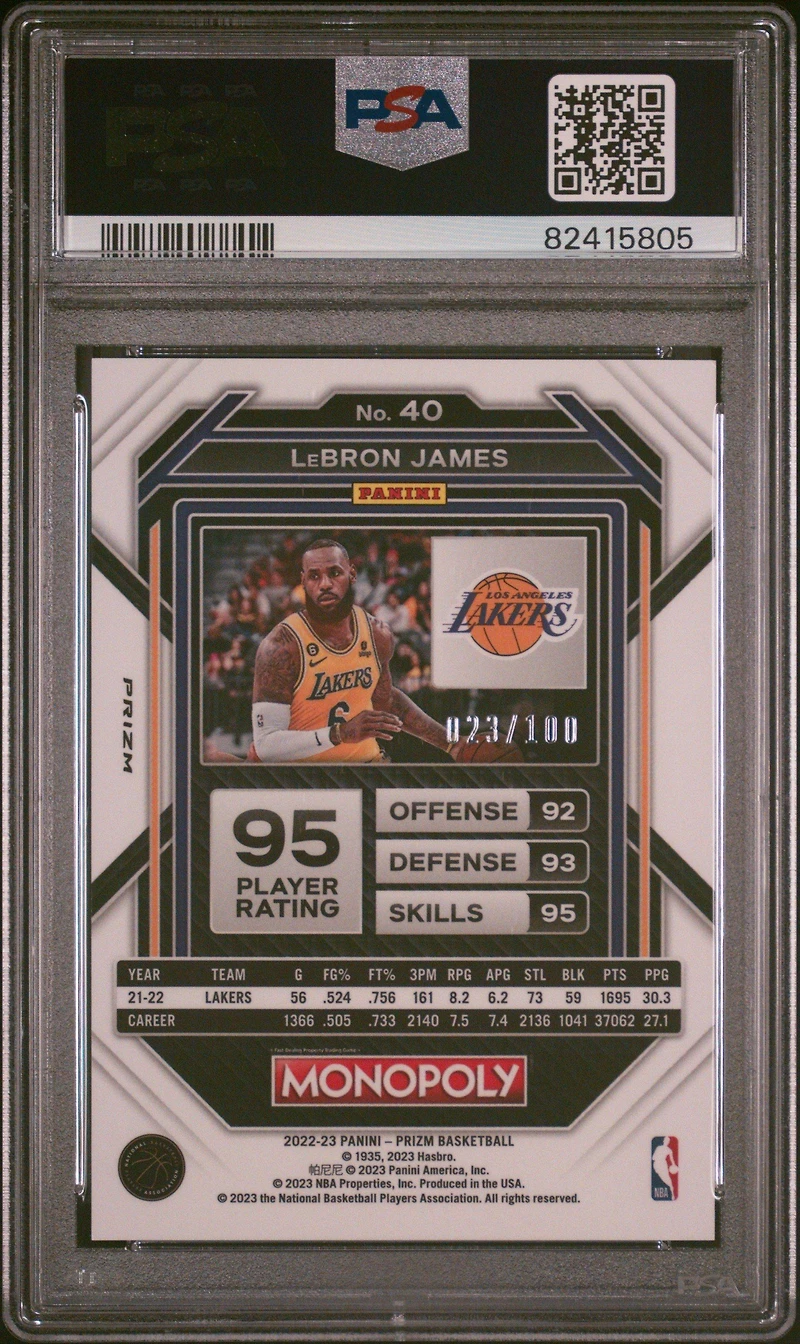 2022 Panini Prizm Monopoly 40 Lebron James Red Money Shimmer PSA 10