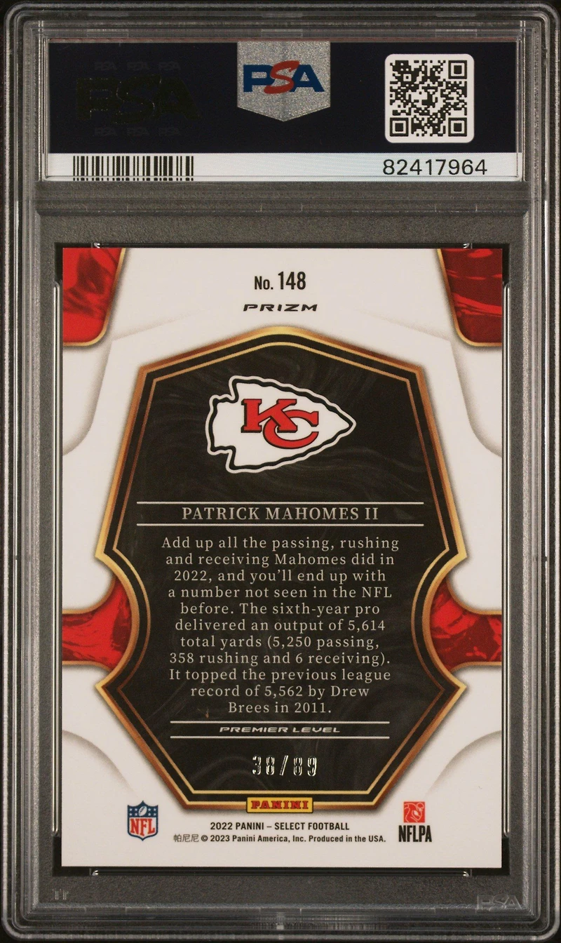 2022 Panini Select 148 Patrick Mahomes Ii Dragon Scale Prizm PSA 10