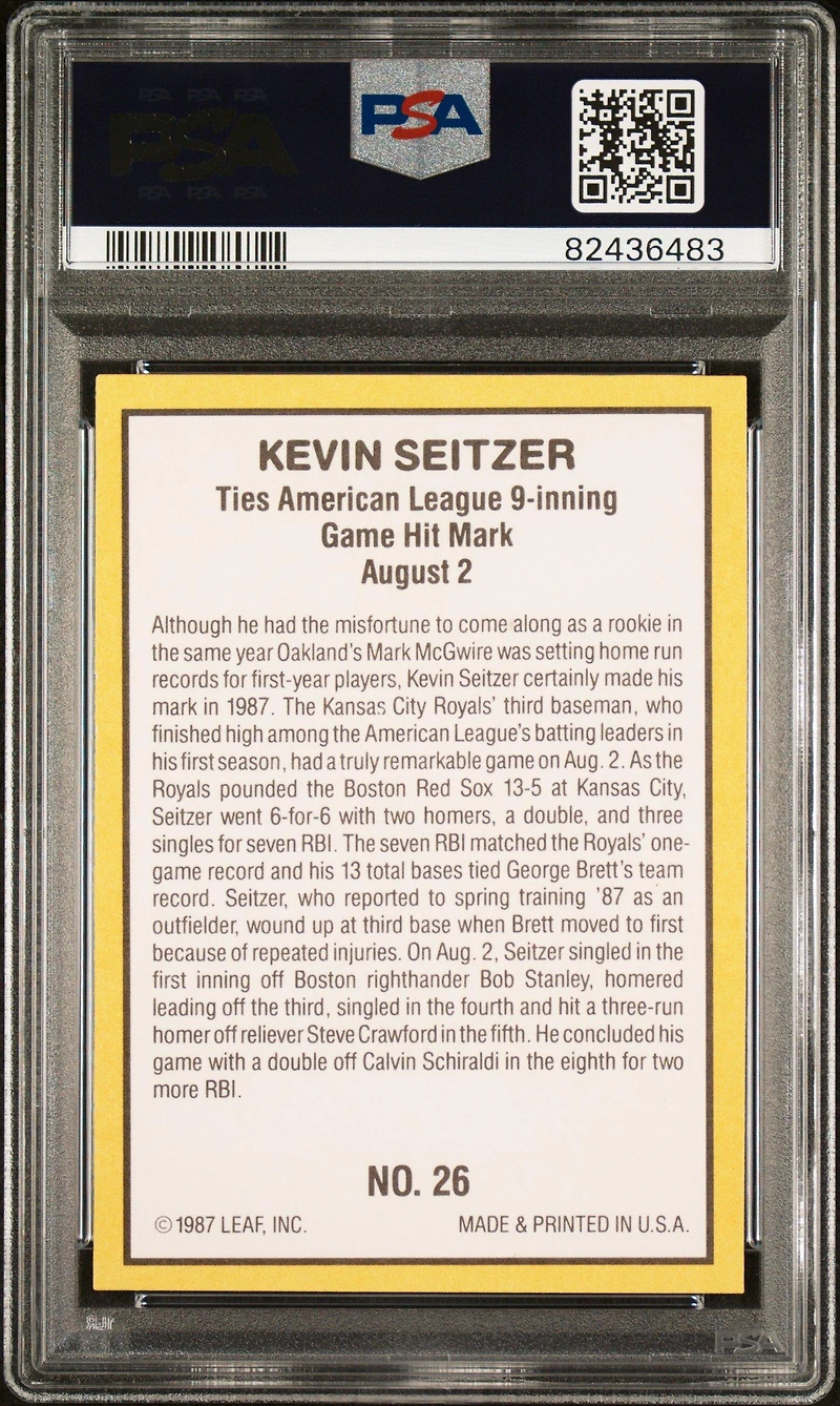 1987 Donruss Highlights 26 Kevin Seitzer PSA 10
