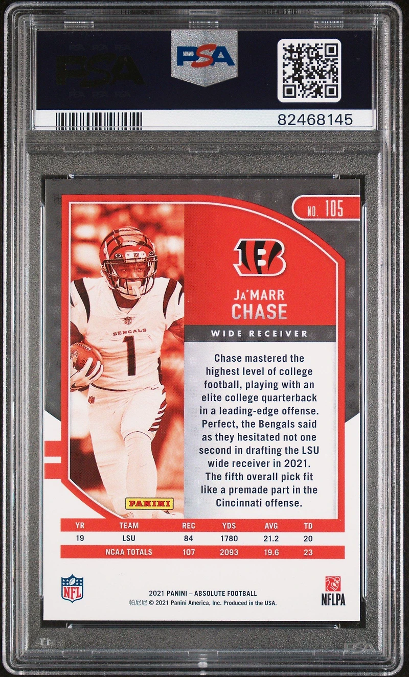 2021 Panini Absolute 105 Ja'marr Chase PSA 10
