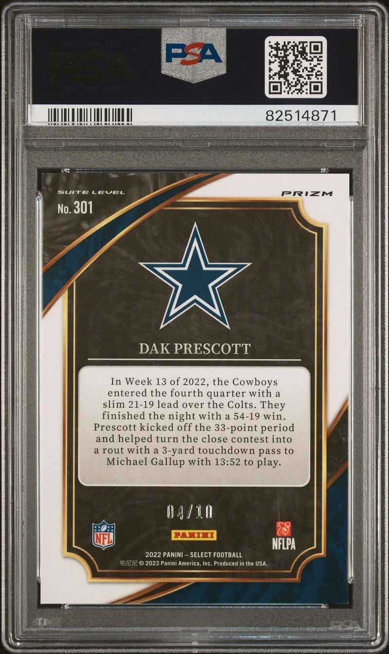 2022 Panini Select 301 Dak Prescott Gold Disco Prizm PSA 9