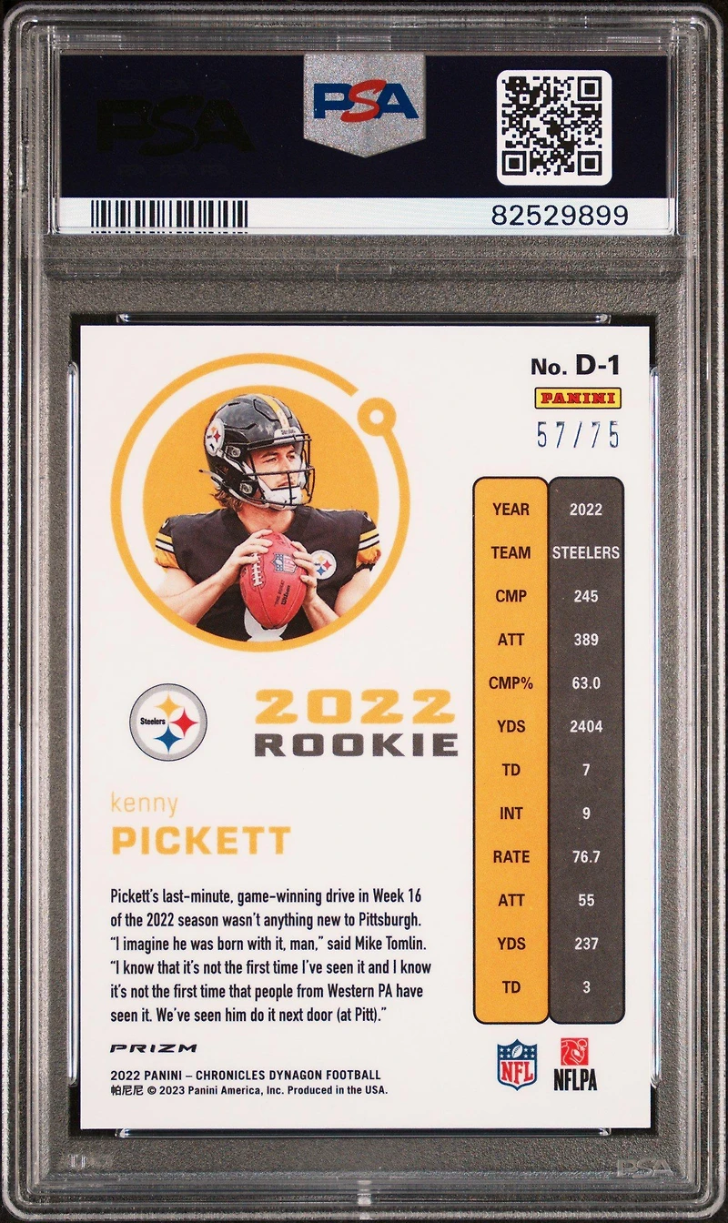 2022 Panini Chronicles Dynagon Rookies D1 Kenny Pickett Orange PSA 10