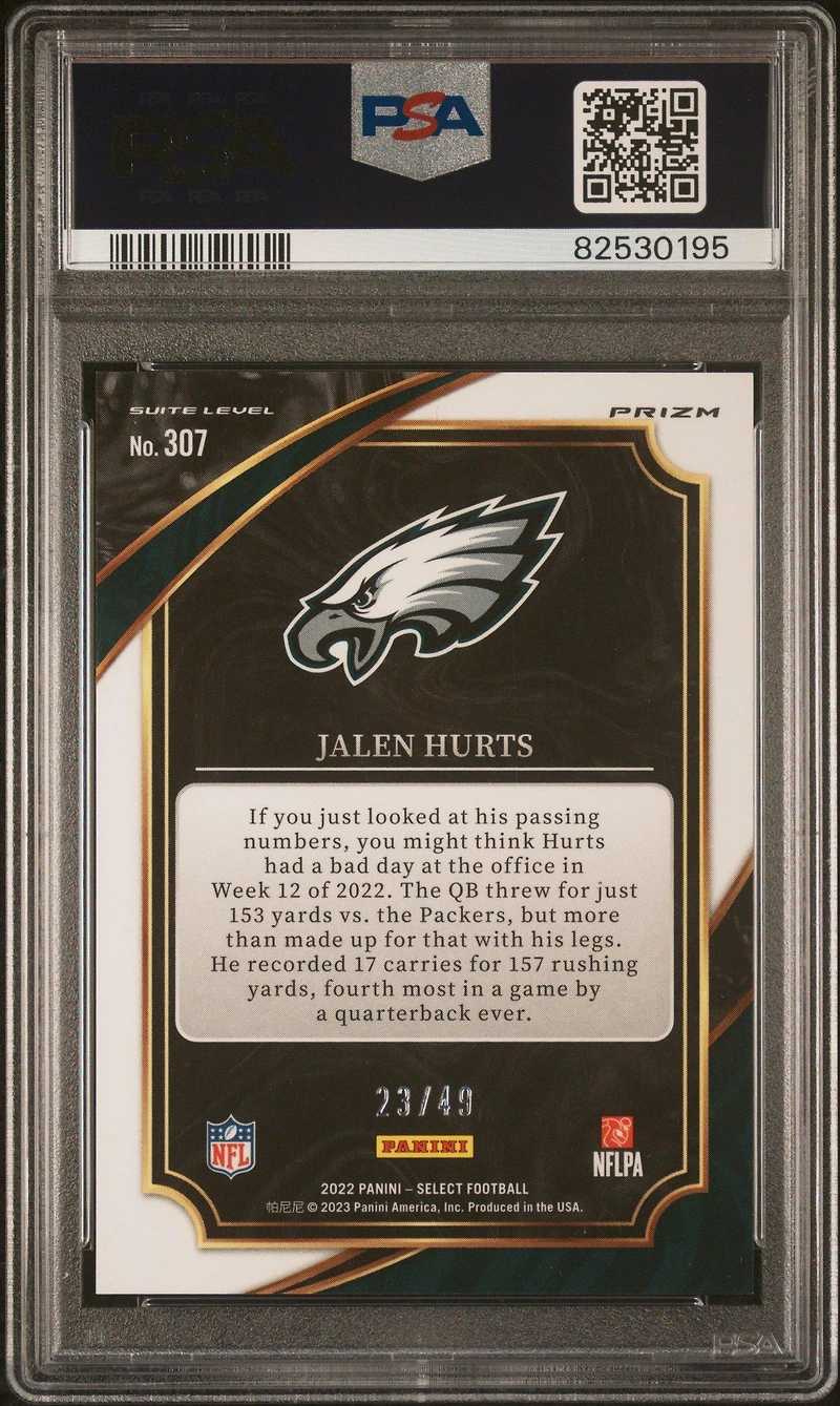 2022 Panini Select 307 Jalen Hurts Red Disco Prizm PSA 10