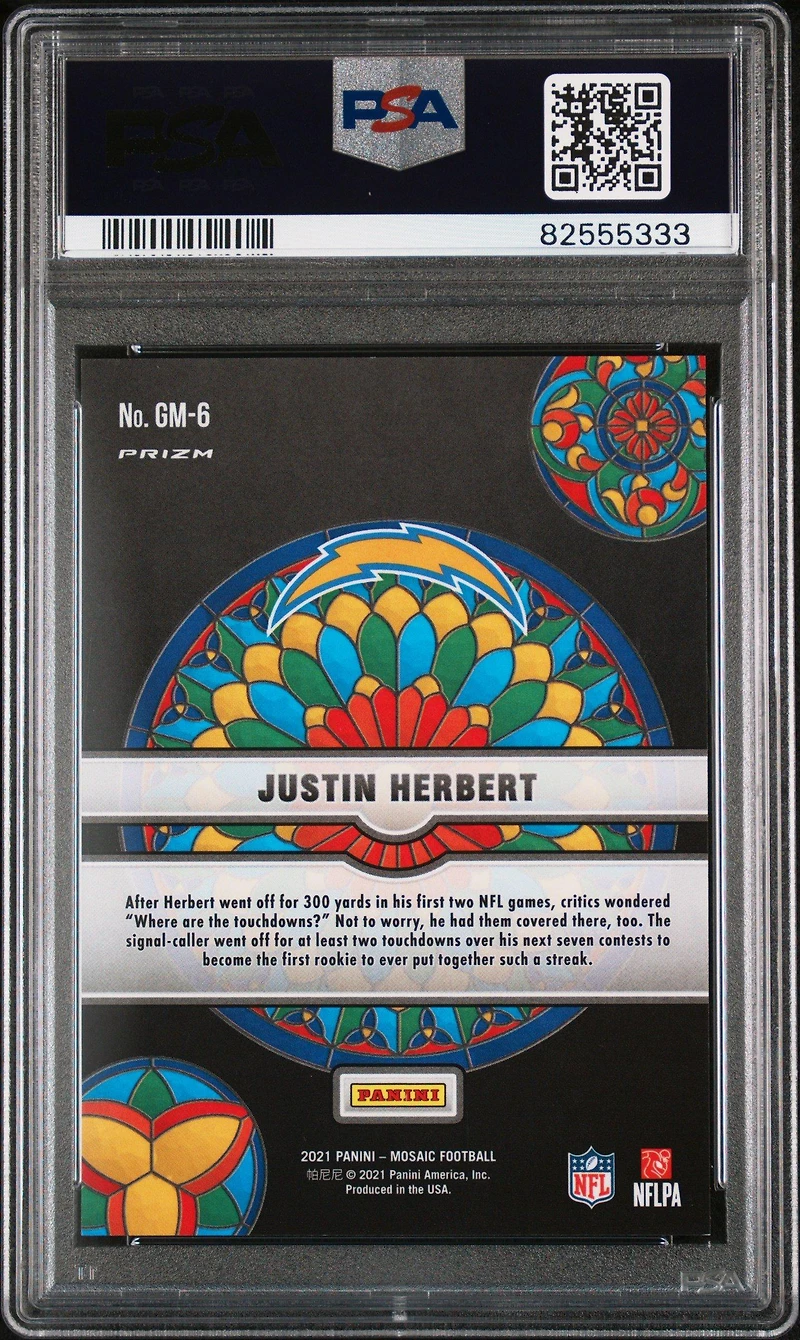 2021 Panini Mosaic Glass Mosaic Gm6 Justin Herbert PSA 9