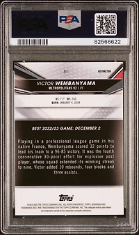 2022 Bowman University Best 51 Victor Wembanyama Refractor PSA